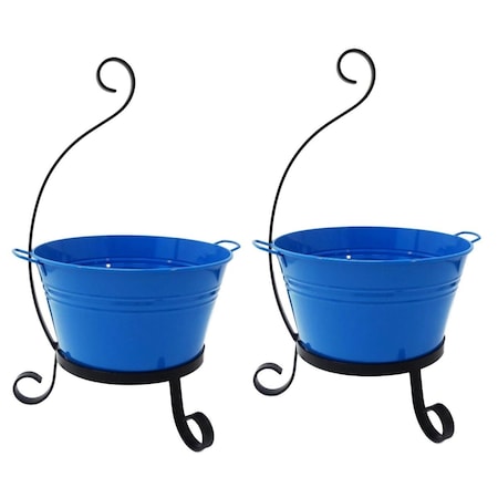 Next2Nature 7065E B S-2 Enameled Galvanized Steel Planter with Iron Stand - Set of 2 NE2417489